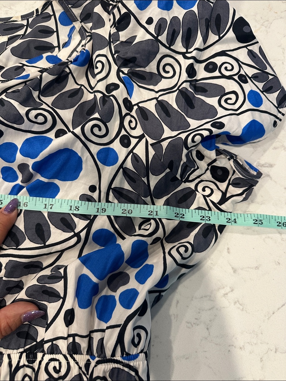 Anthropologie Blue, Black & White Floral Print Dress - Picture 3 of 6
